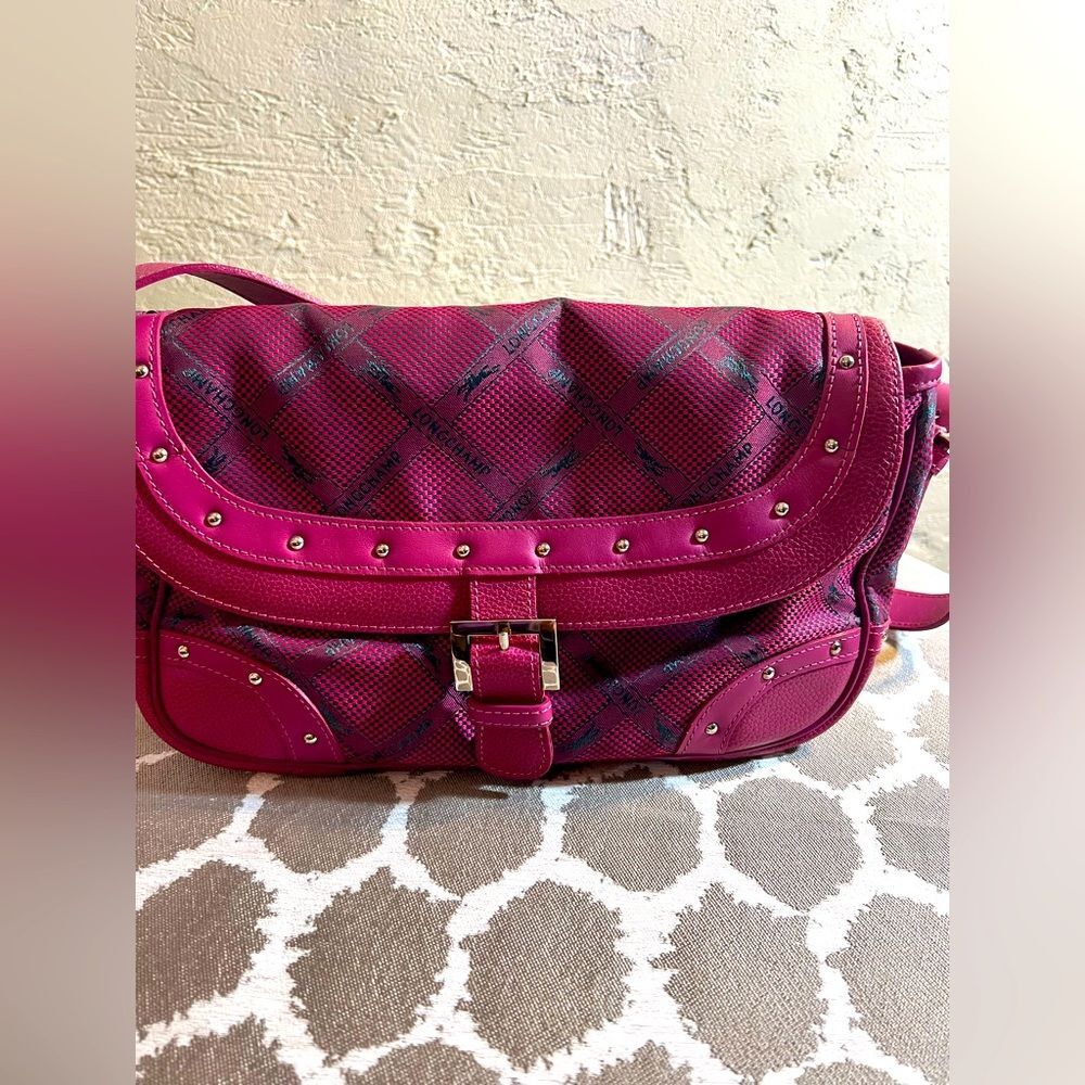 Longchamp Pink Shoulder Bag with Studded Flap like new-excellent condition
